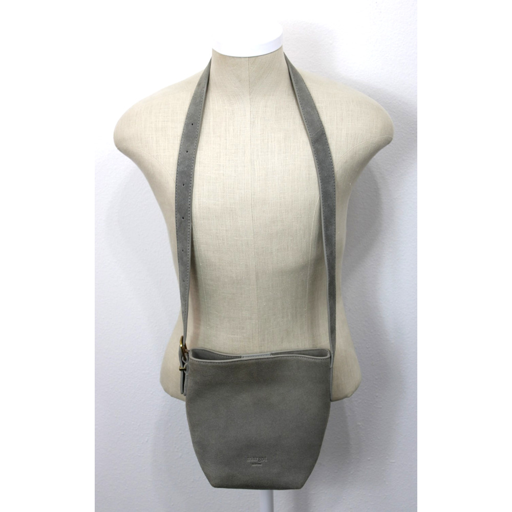Margot New York Kaye Mini Bucket Bag Suede Gray Leather Crossbody Purse